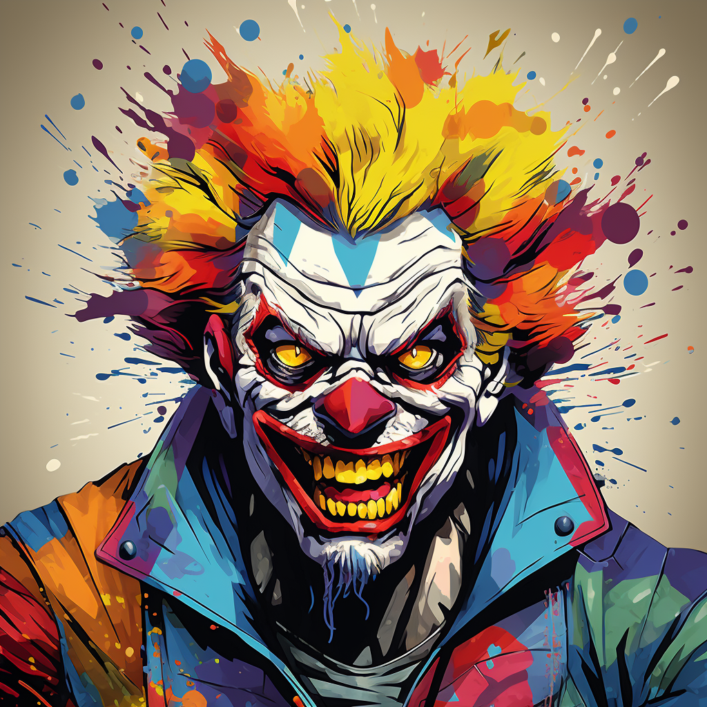 Clown superhero in gritty sci-fi cartoon