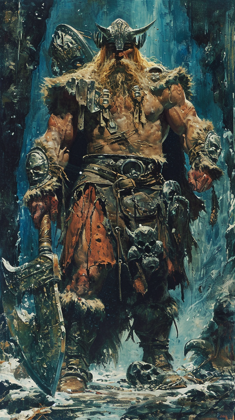 Fantasy lithograph comic dragon berserker