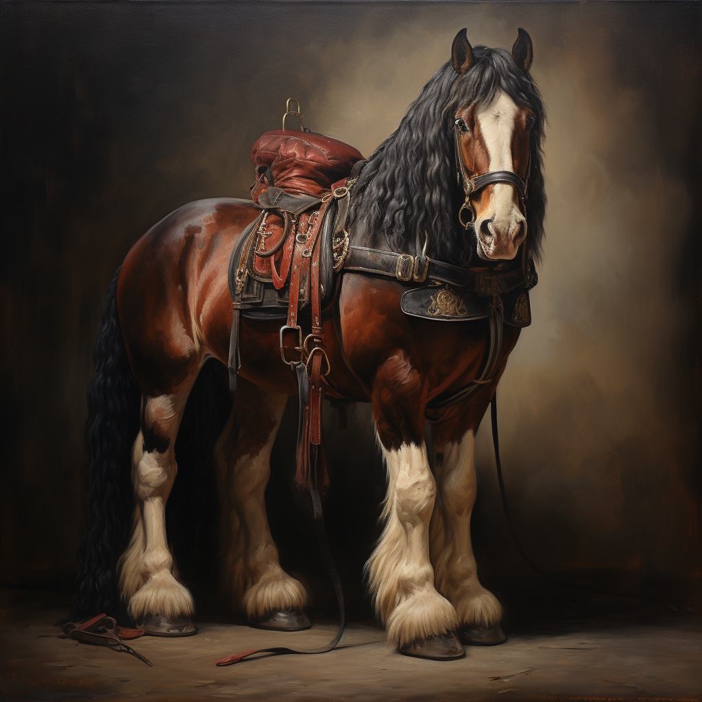 Clydesdale horse in Rembrandt style painting