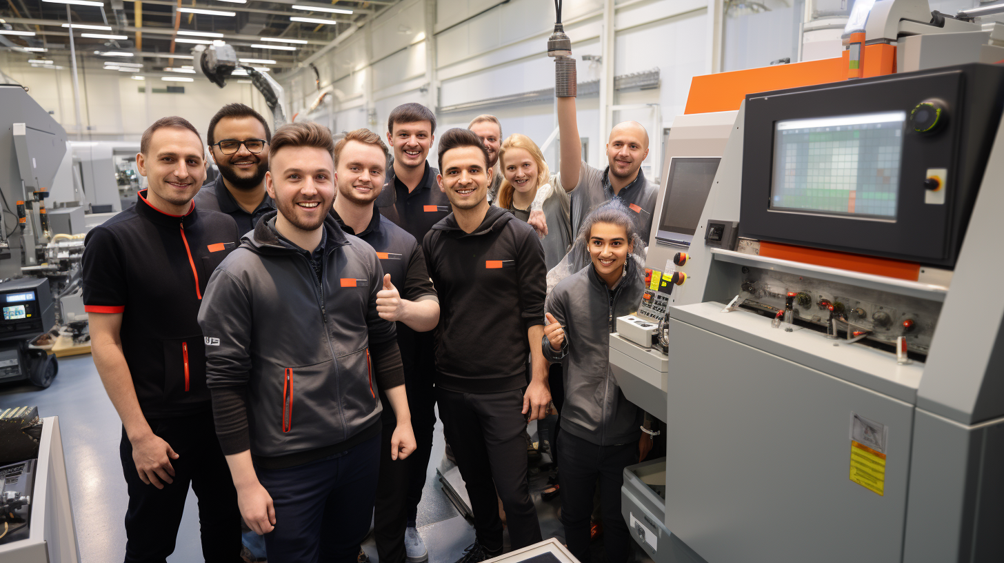 CNC engineers working together in a hall