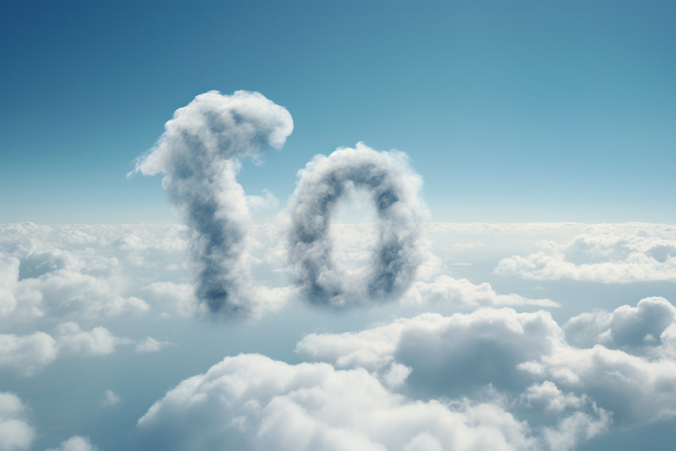 CO2 spelled in clouds against blue sky