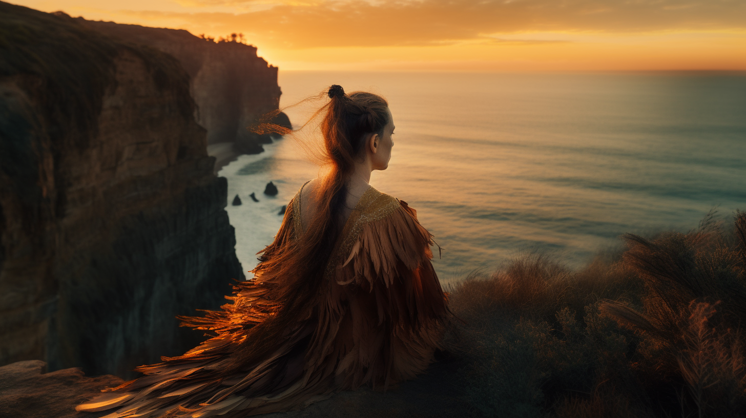 Photograph of a Coastal Cliff Sunset with a Harpy