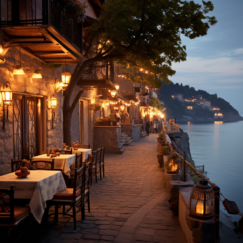 Serene evening at a Turkish coastal town