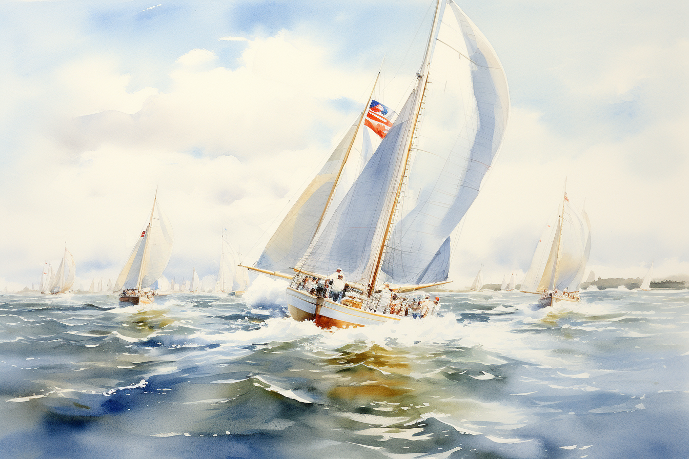 Colorful sailboat race in watercolor