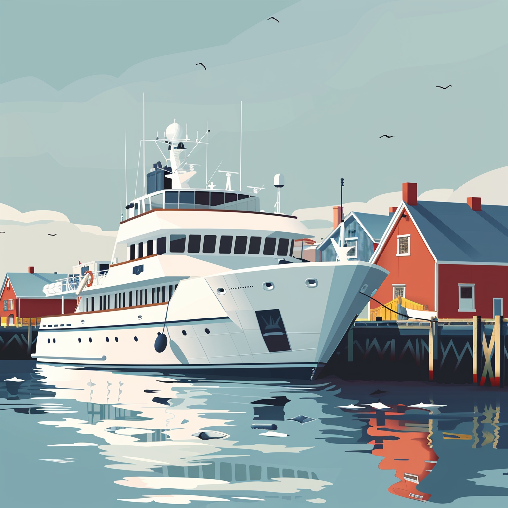 Working waterfront cruise ship illustration