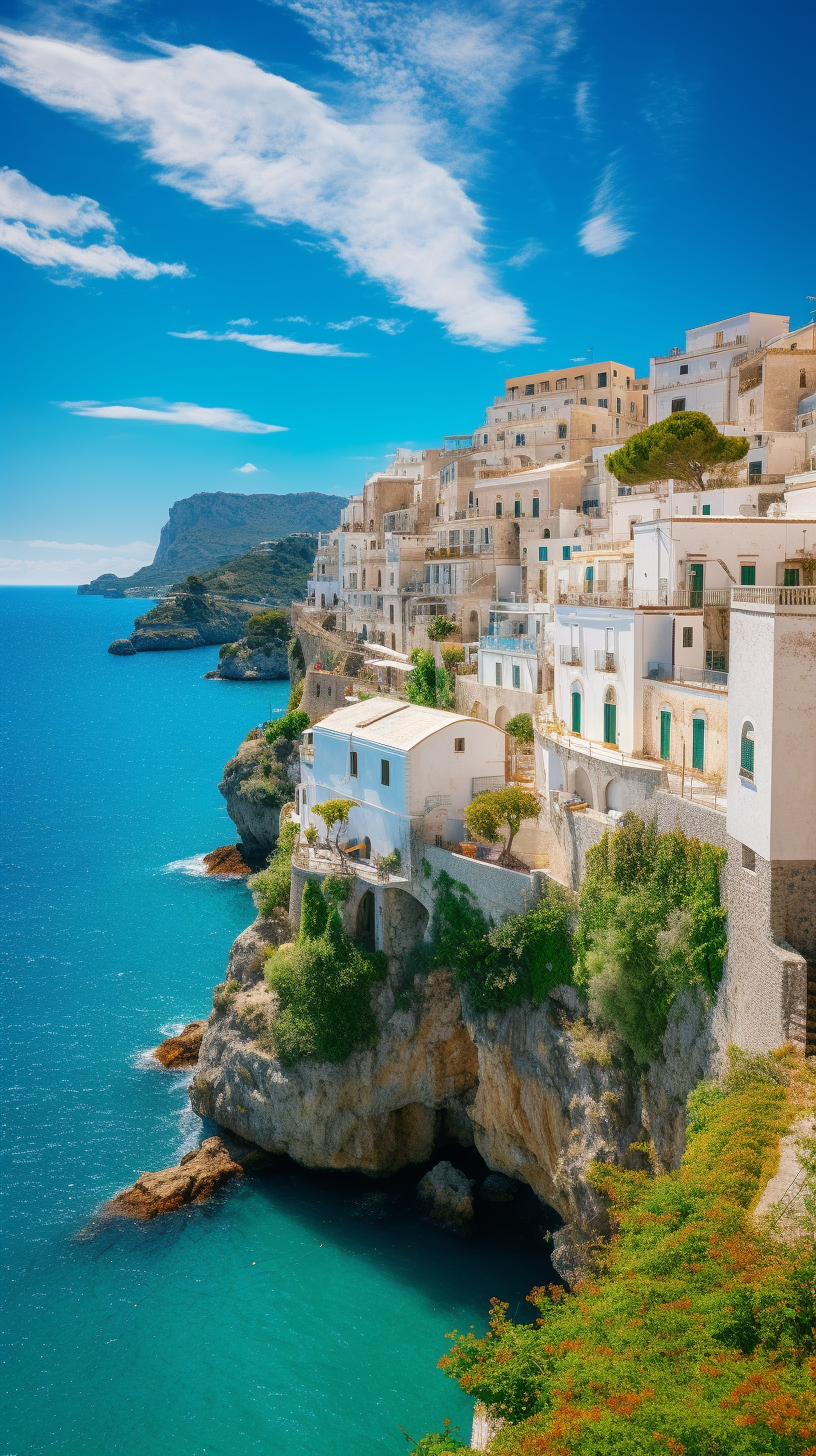 Scenic coastal viewpoint with azure waters and white-washed houses