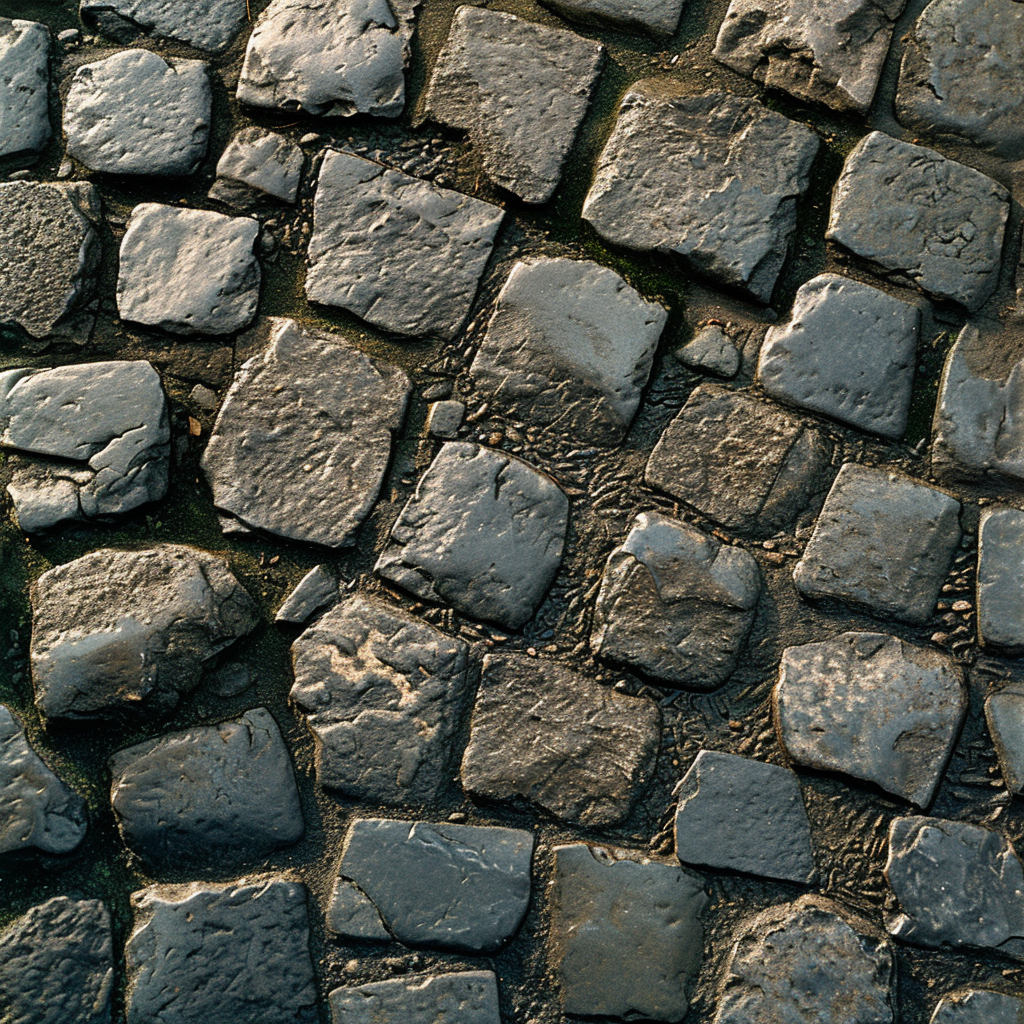 Cobblestone pavement from above