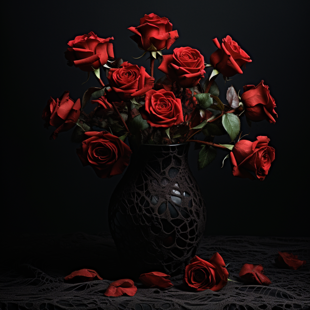 Beautiful vase of roses covered in cobwebs