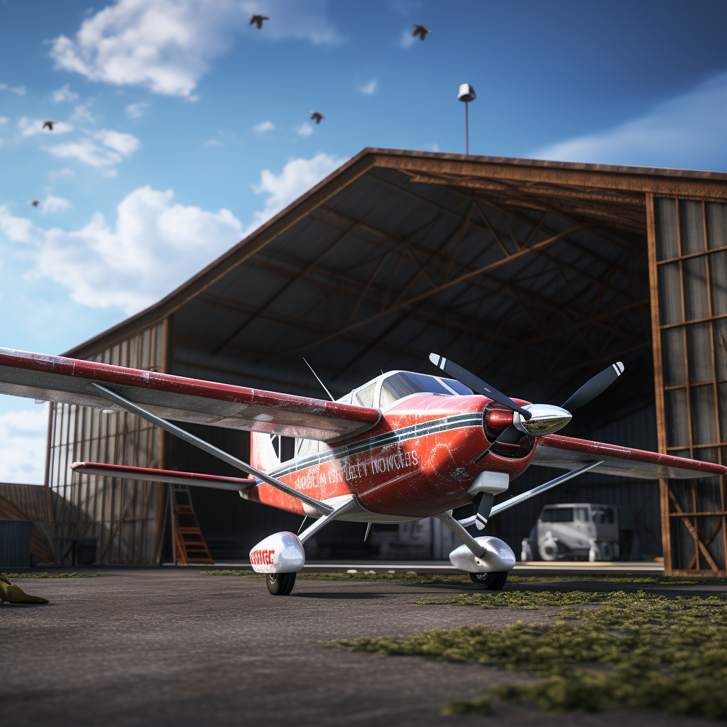 Cessna 210 Aircraft Close to Hangar