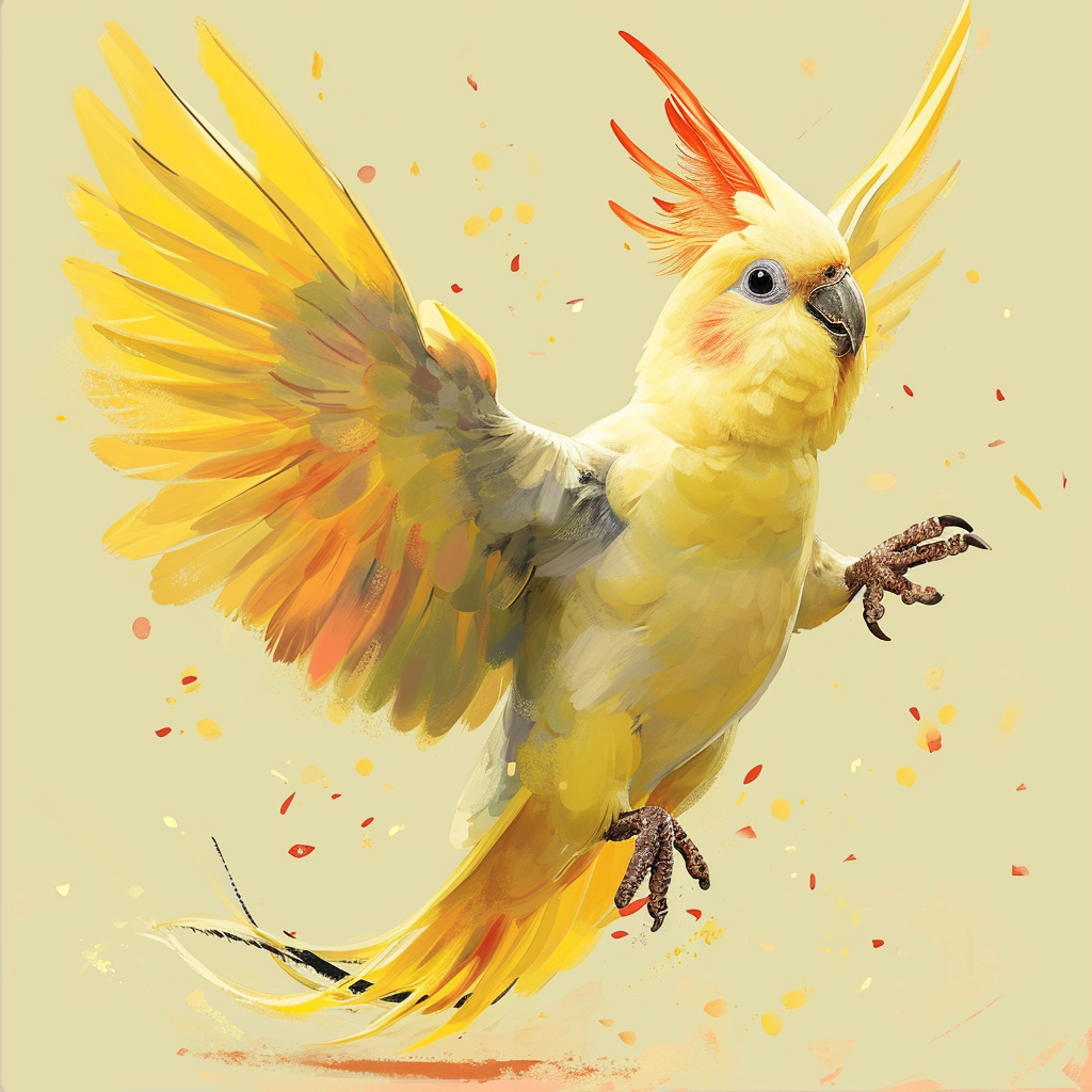 Pretty Cockatiel Yellow Happy Dancing Realistic