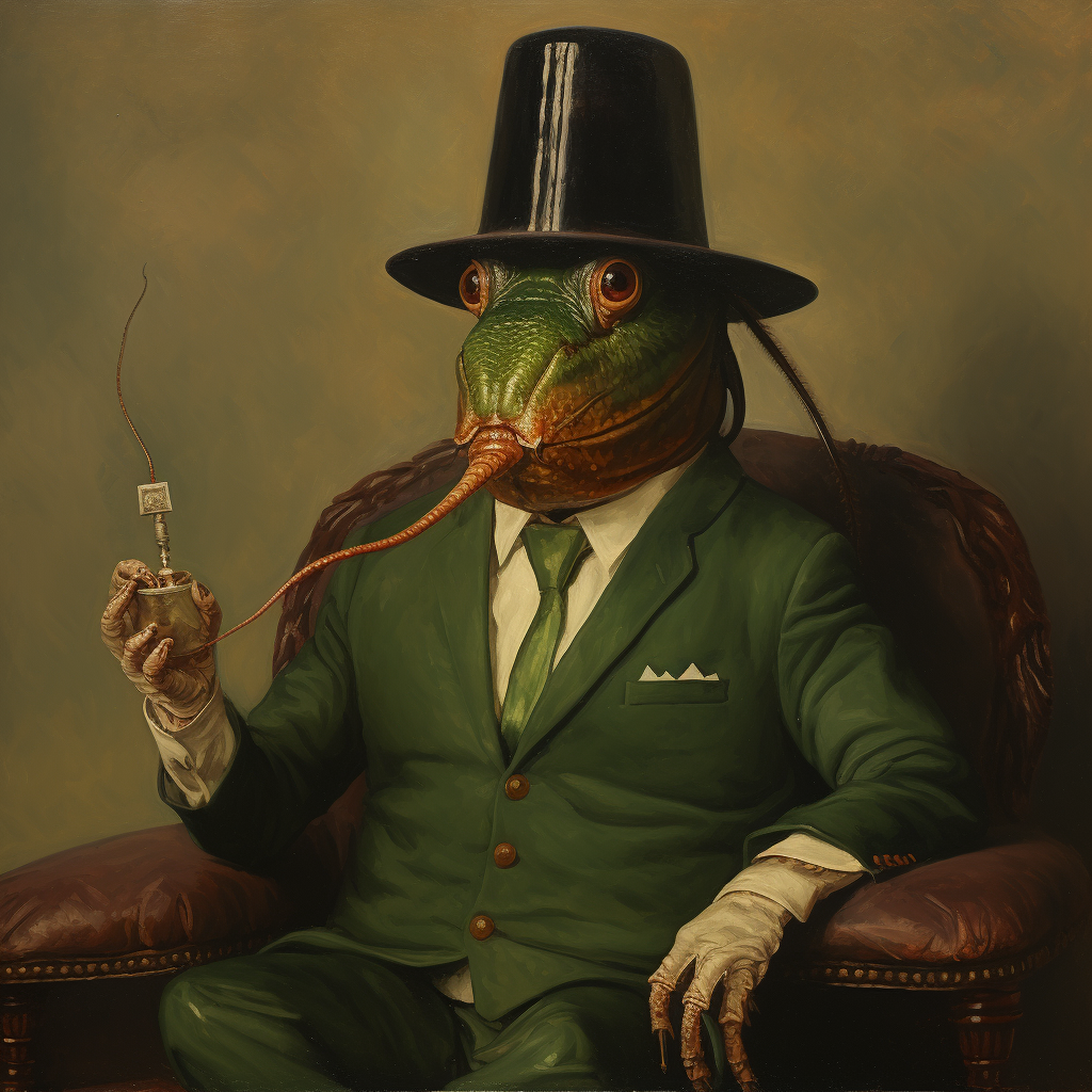 Cockroach wearing green hat and smoking cigar