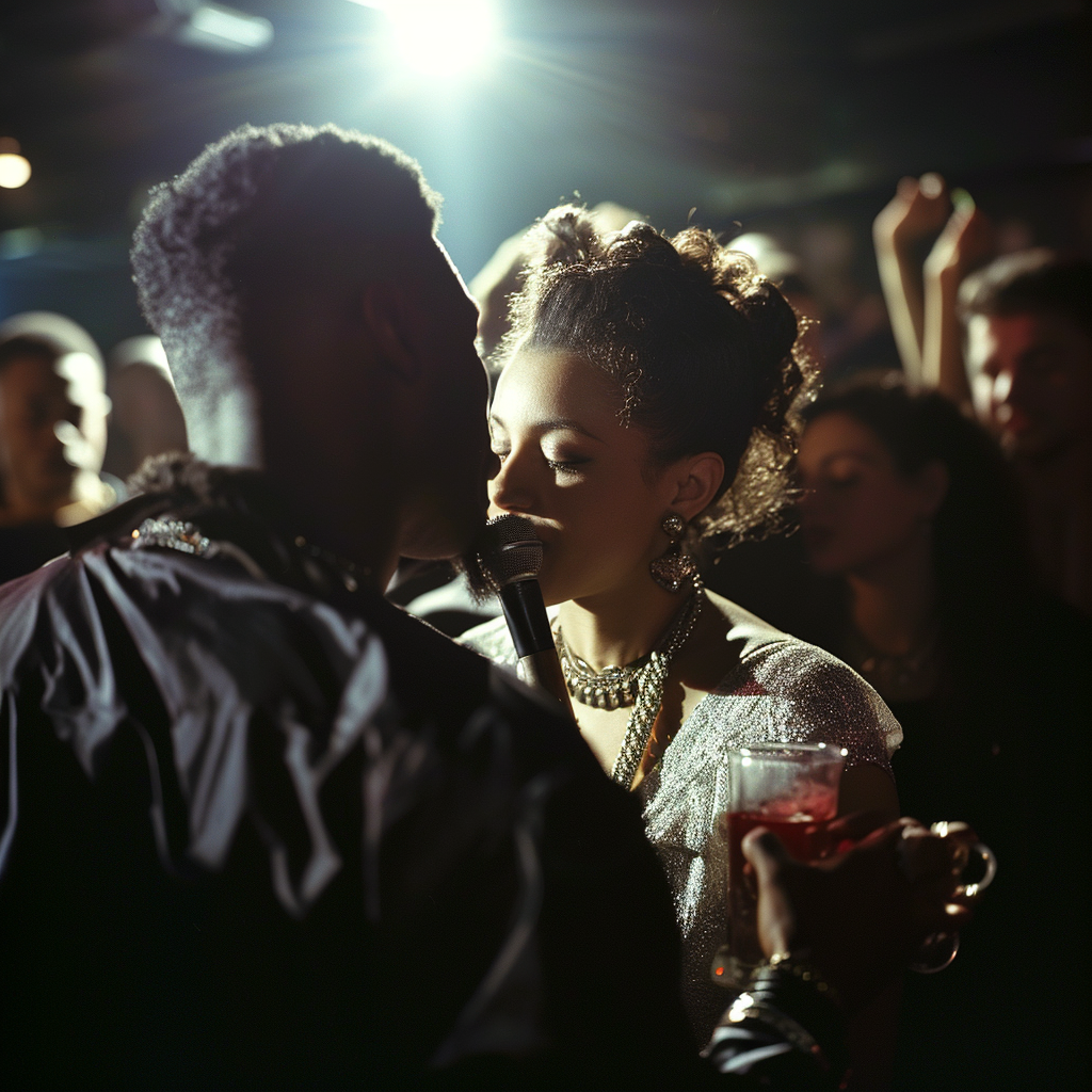 Nightclub-goers enjoying cocktails and music