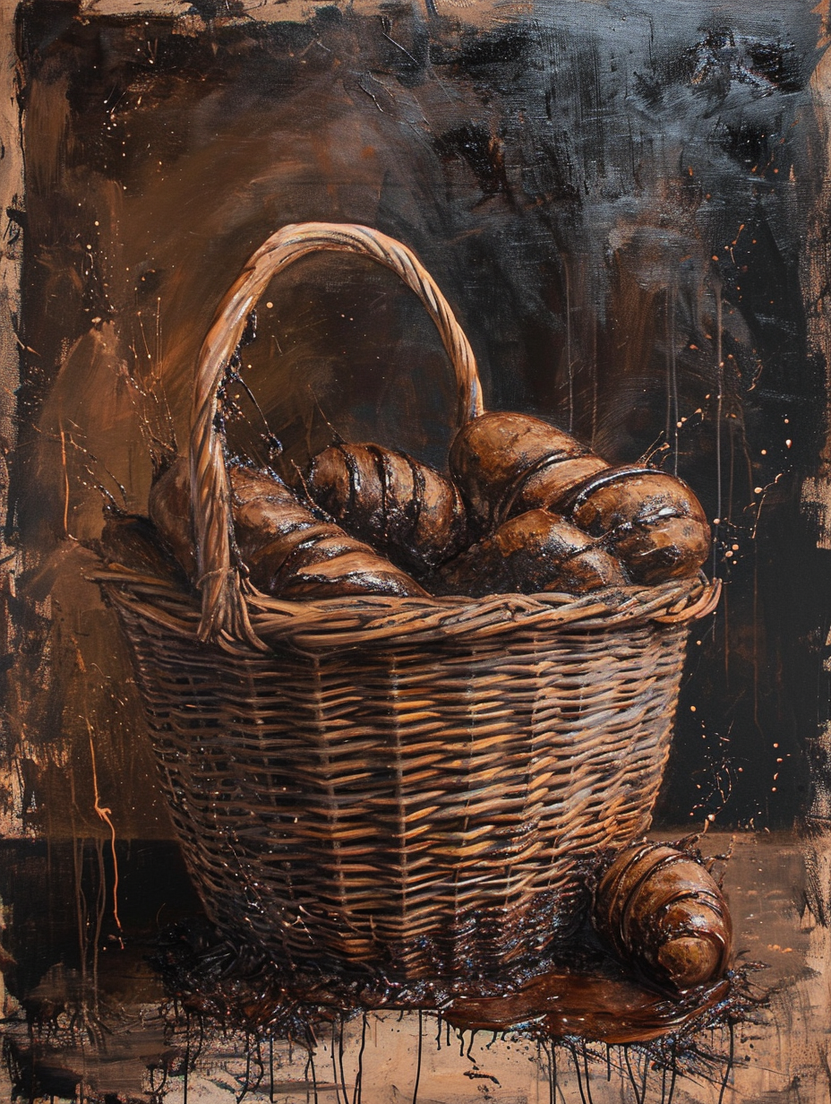 Cocoa rolls in a basket transition art