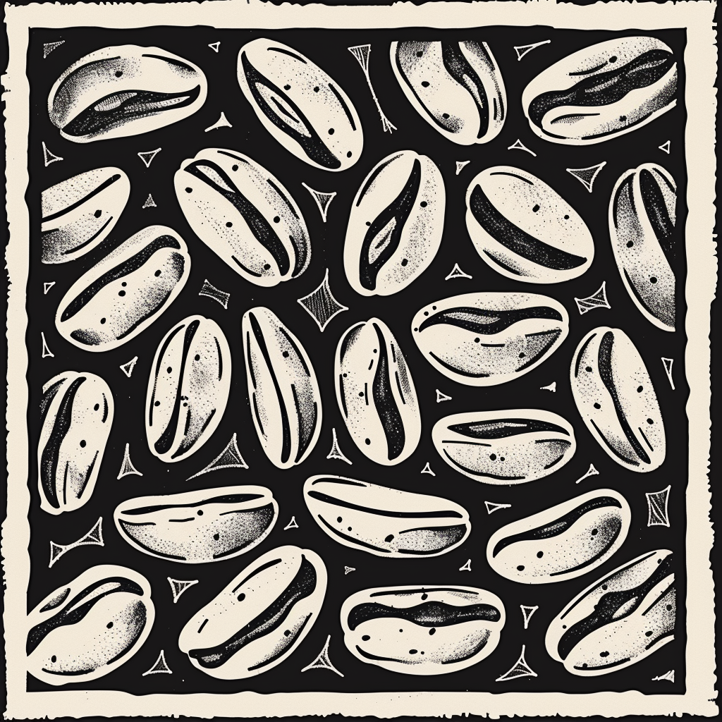 Linocut coffee beans pattern illustration