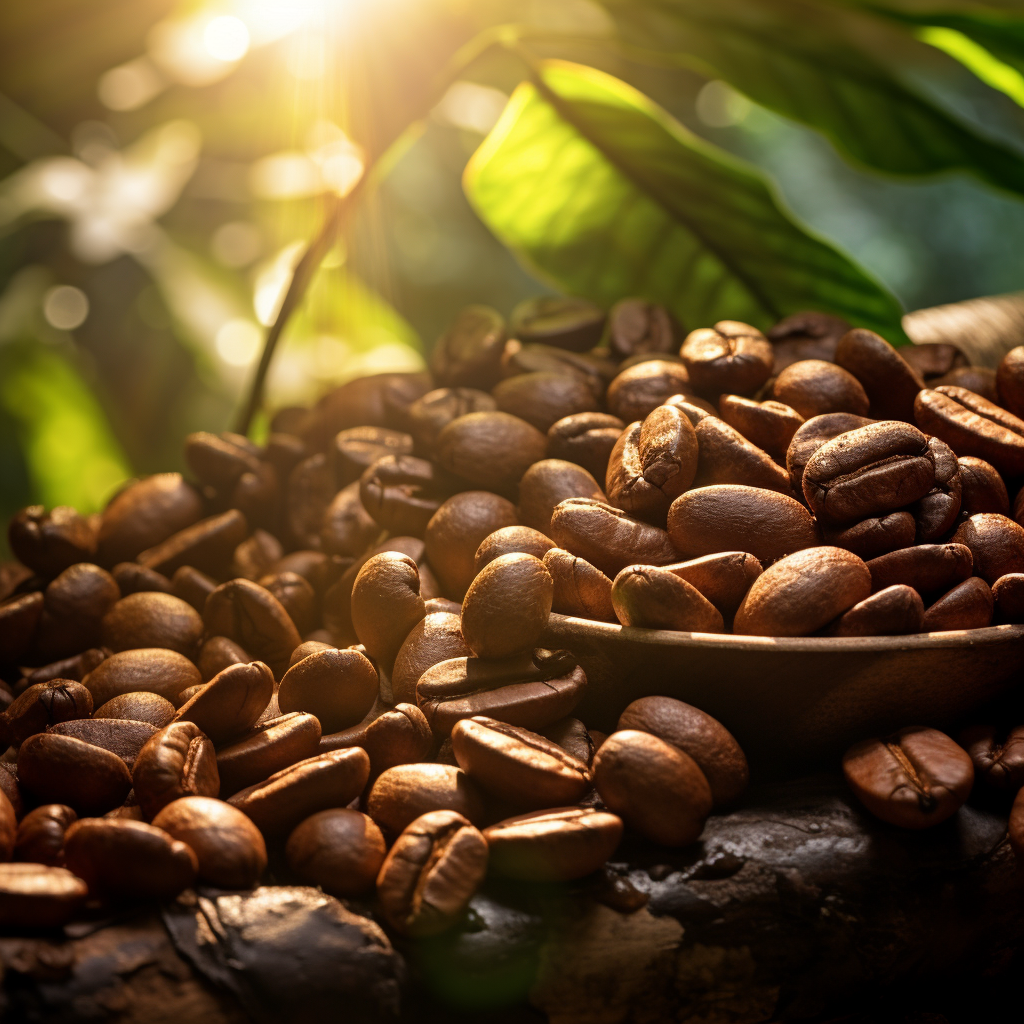 Freshly roasted coffee beans in nature