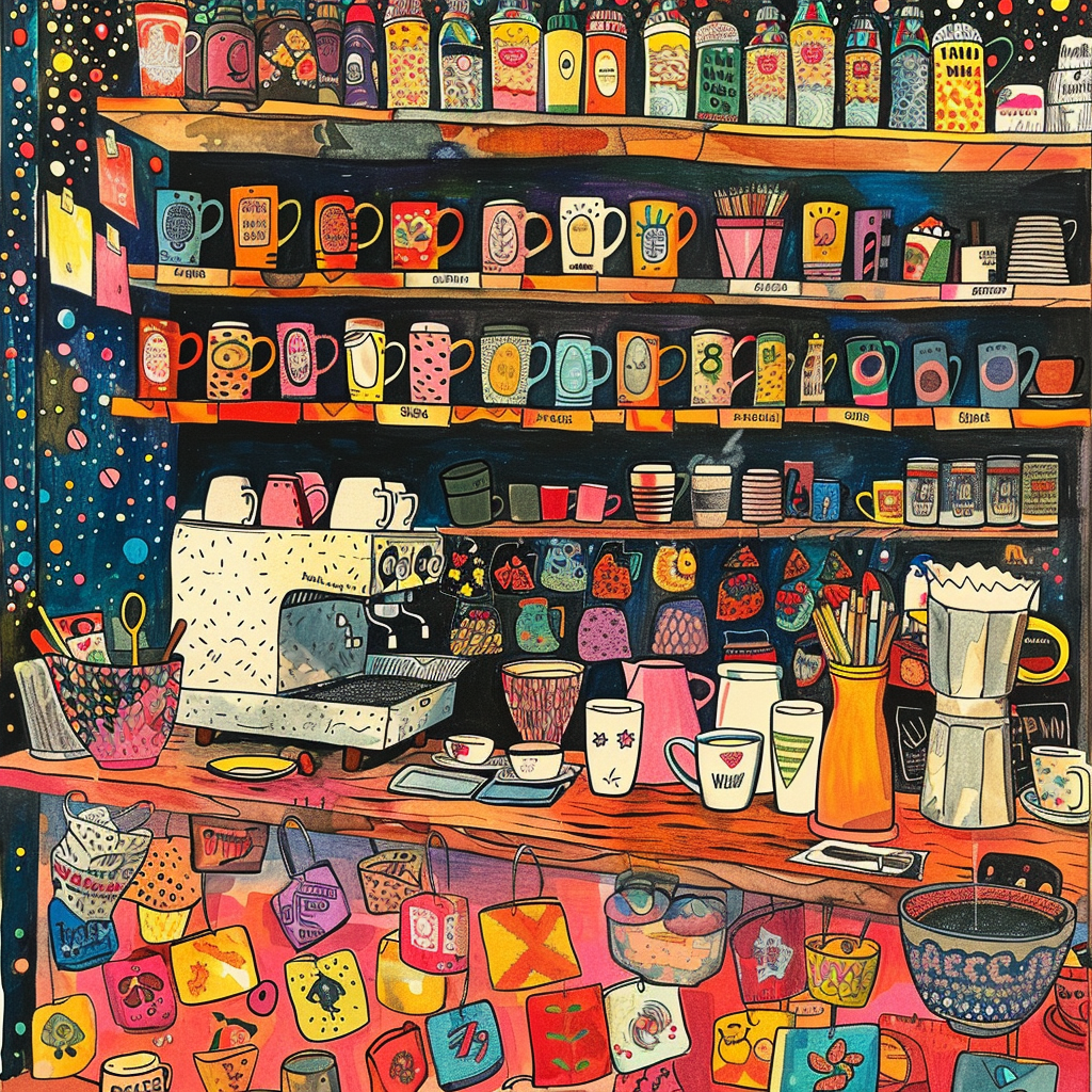 Colorful Coffee Counter Drawing