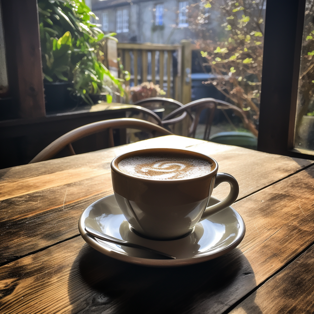 Coffee cup on oak table