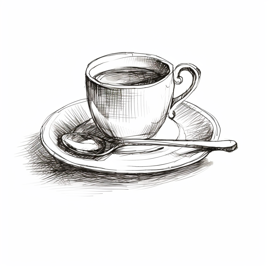 Coffee cup, saucer, and tea spoon on white background