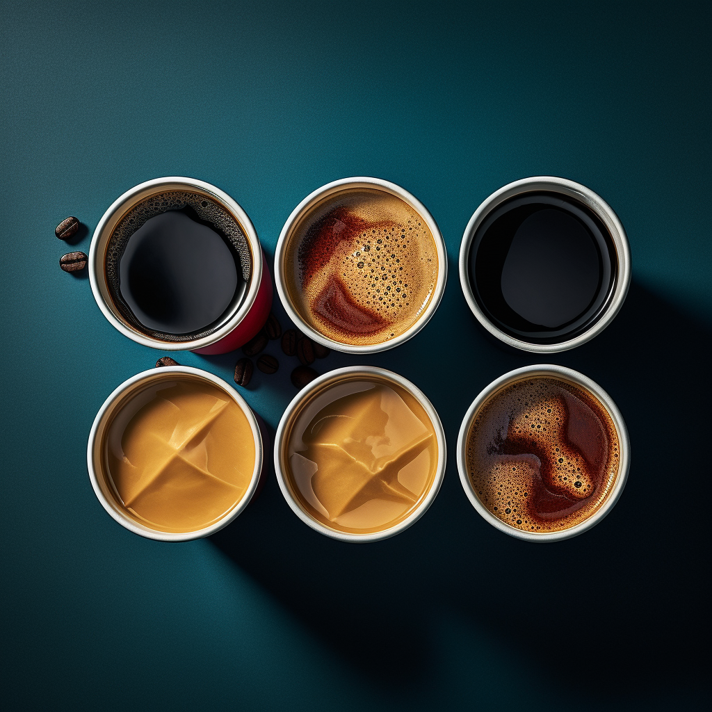 Top shot of four coffee cups