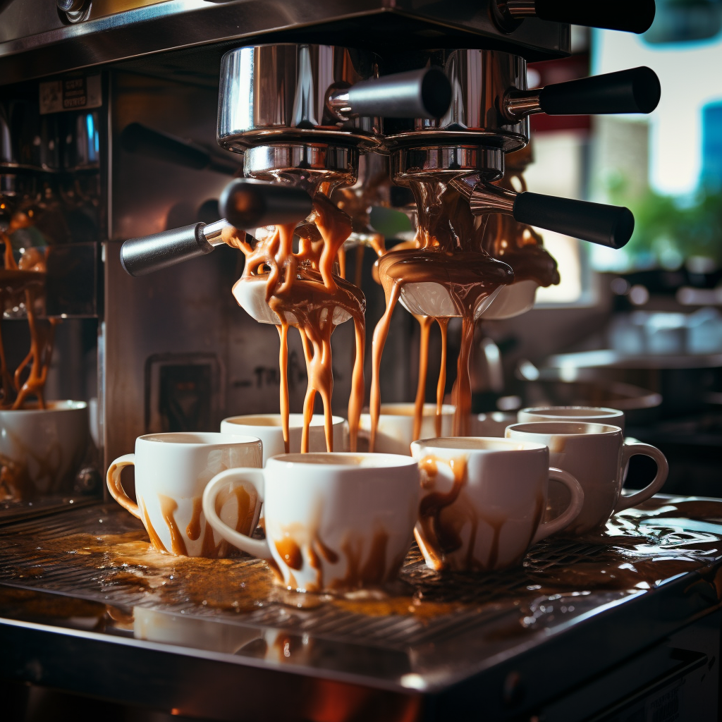 Overflowing coffee cups at coffeehouse