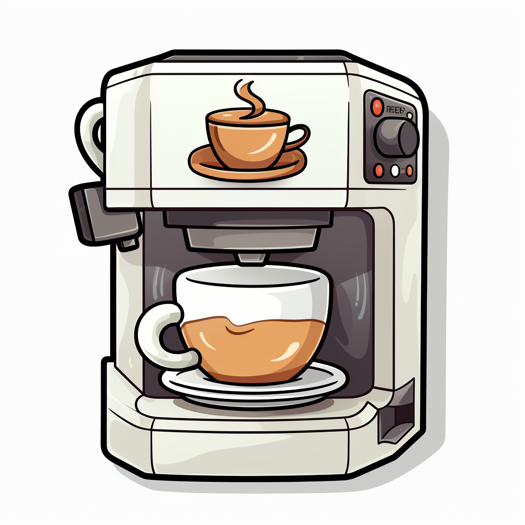 Coffee Machine Goudron Paper Cup Sticker Cartoon Style White Background