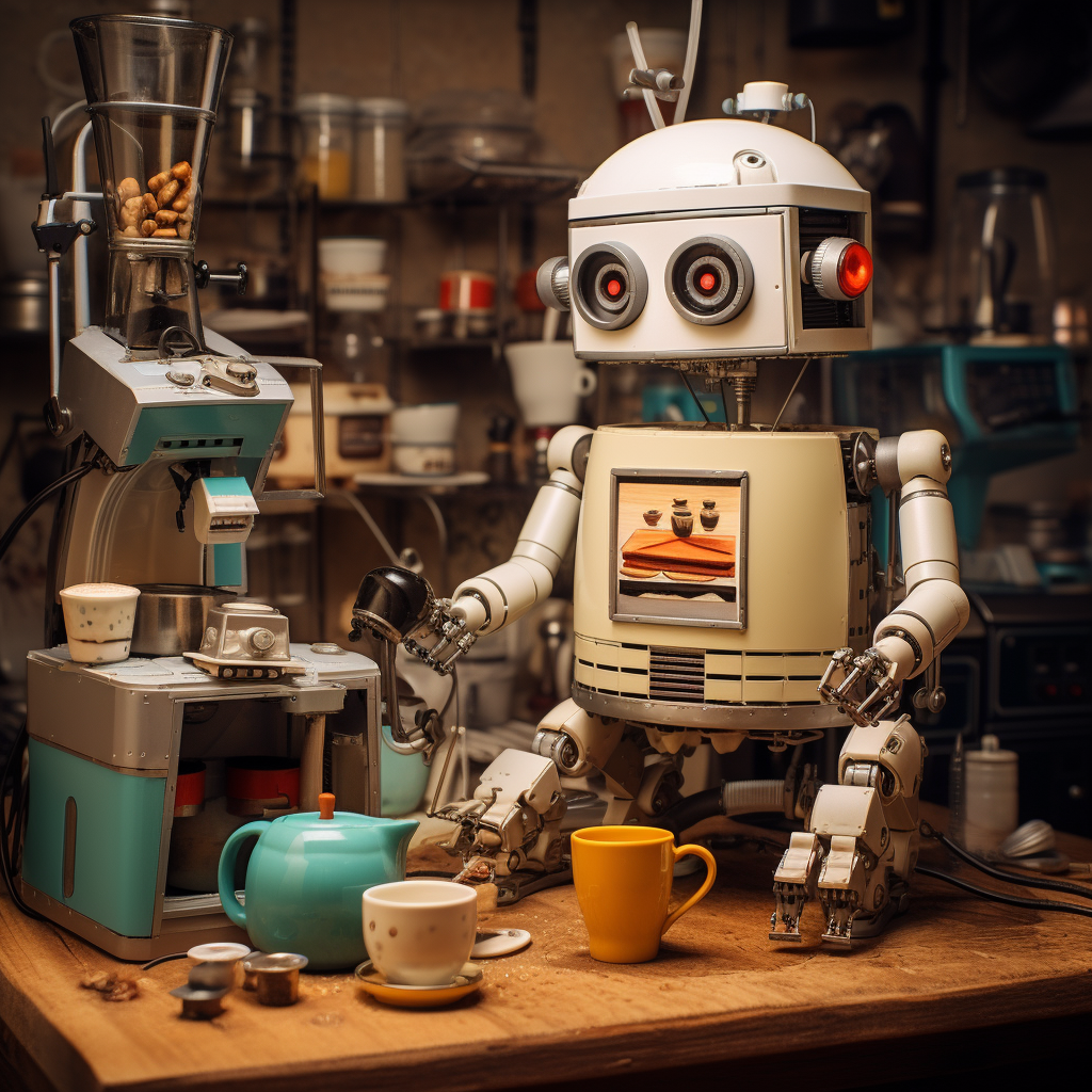 Coffee Making Robot in Studio Ghibli Style