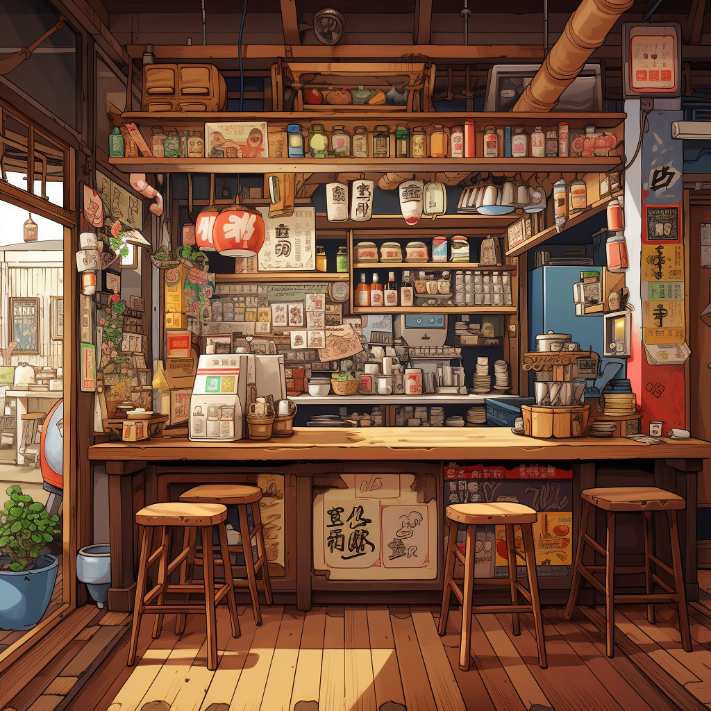 Cartoon Japan Coffee Shop Illustration