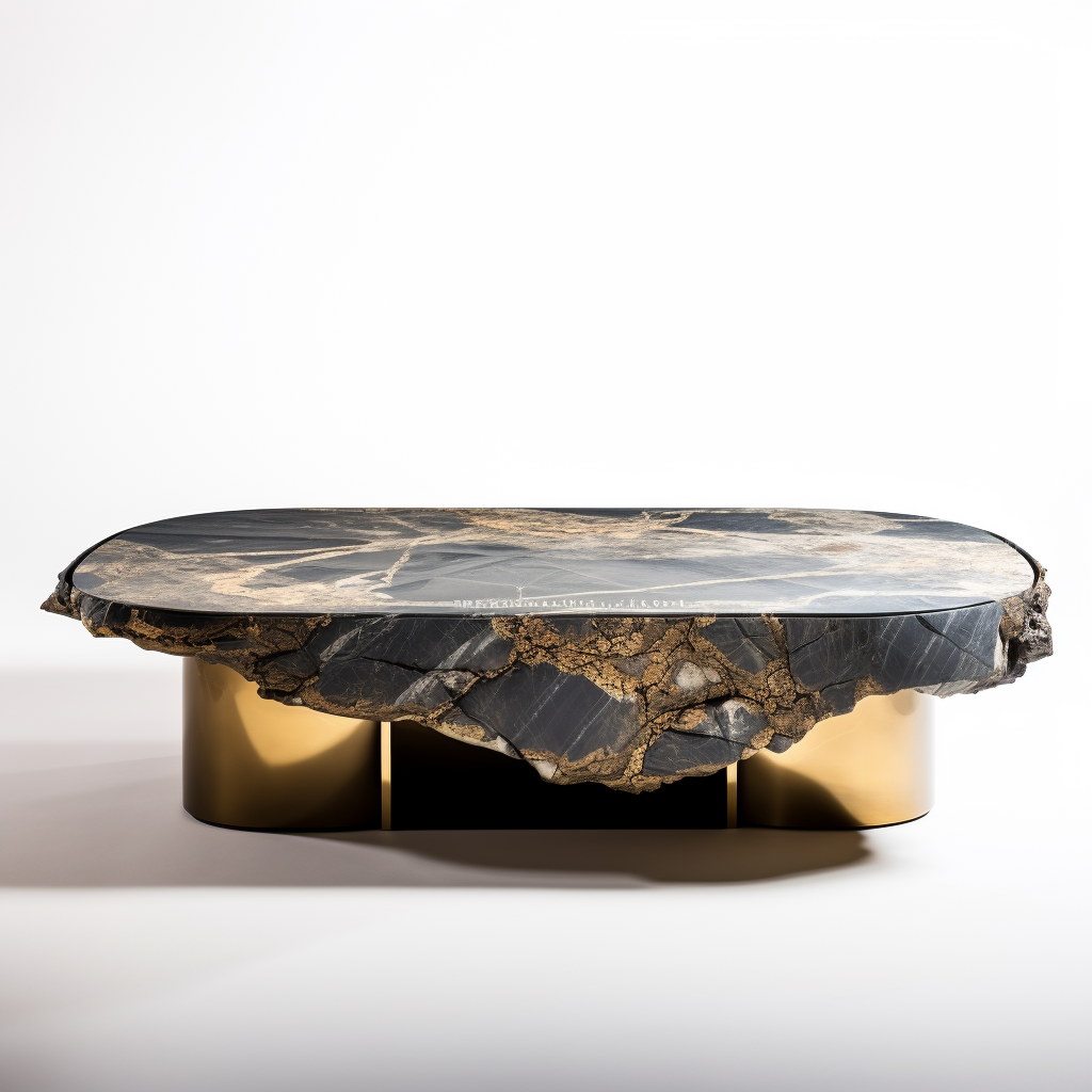 Gray marble coffee table with golden finishes