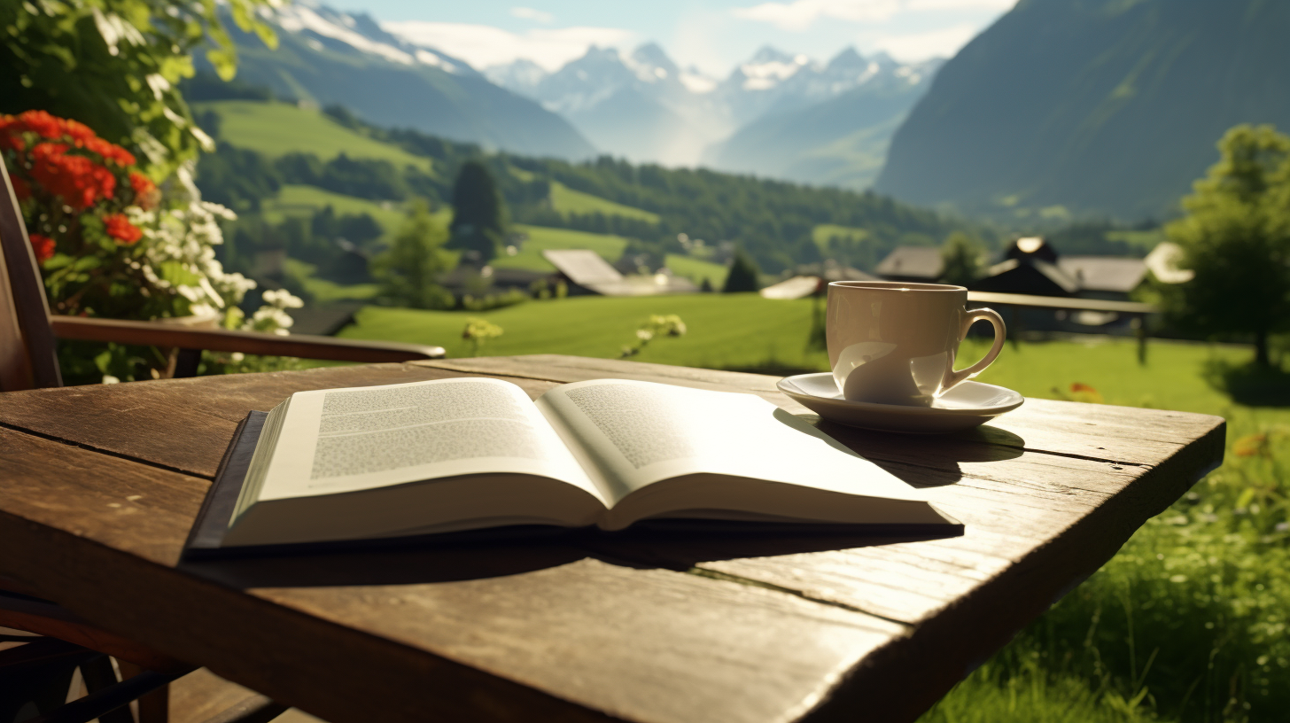 Coffee and Book in Swiss Countryside