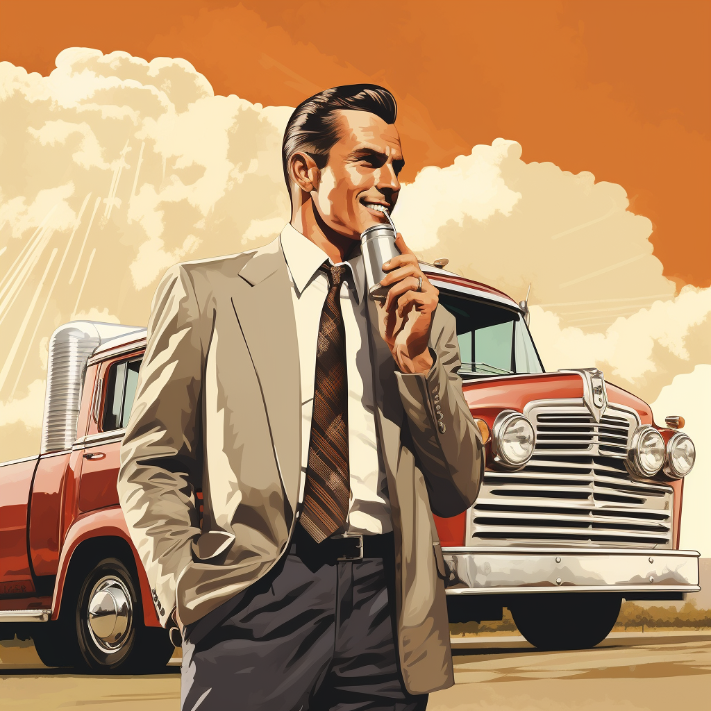Stylish man with headset in retro coffee brand poster