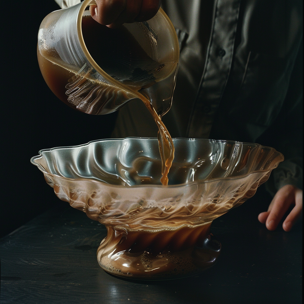 Person pouring coffee into resin maker