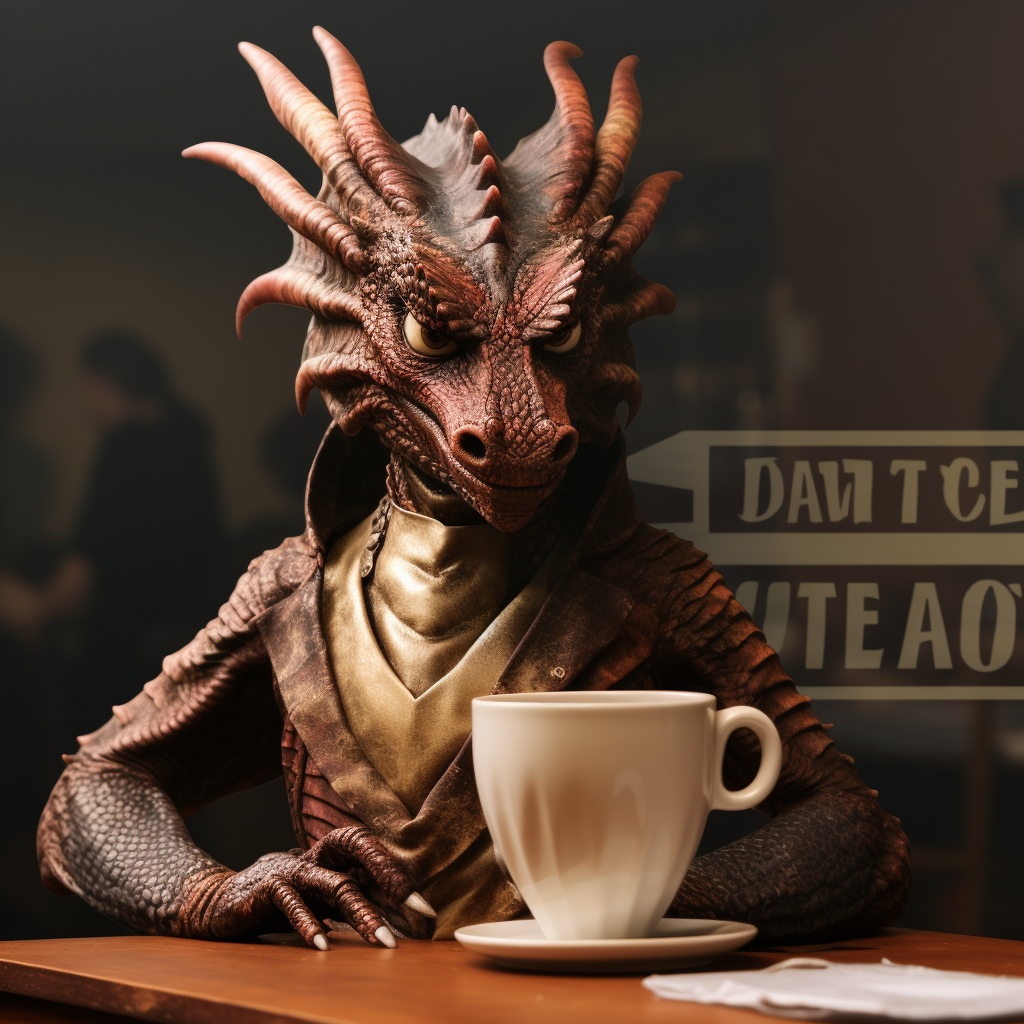 Humorous coffee murder meme with dragon