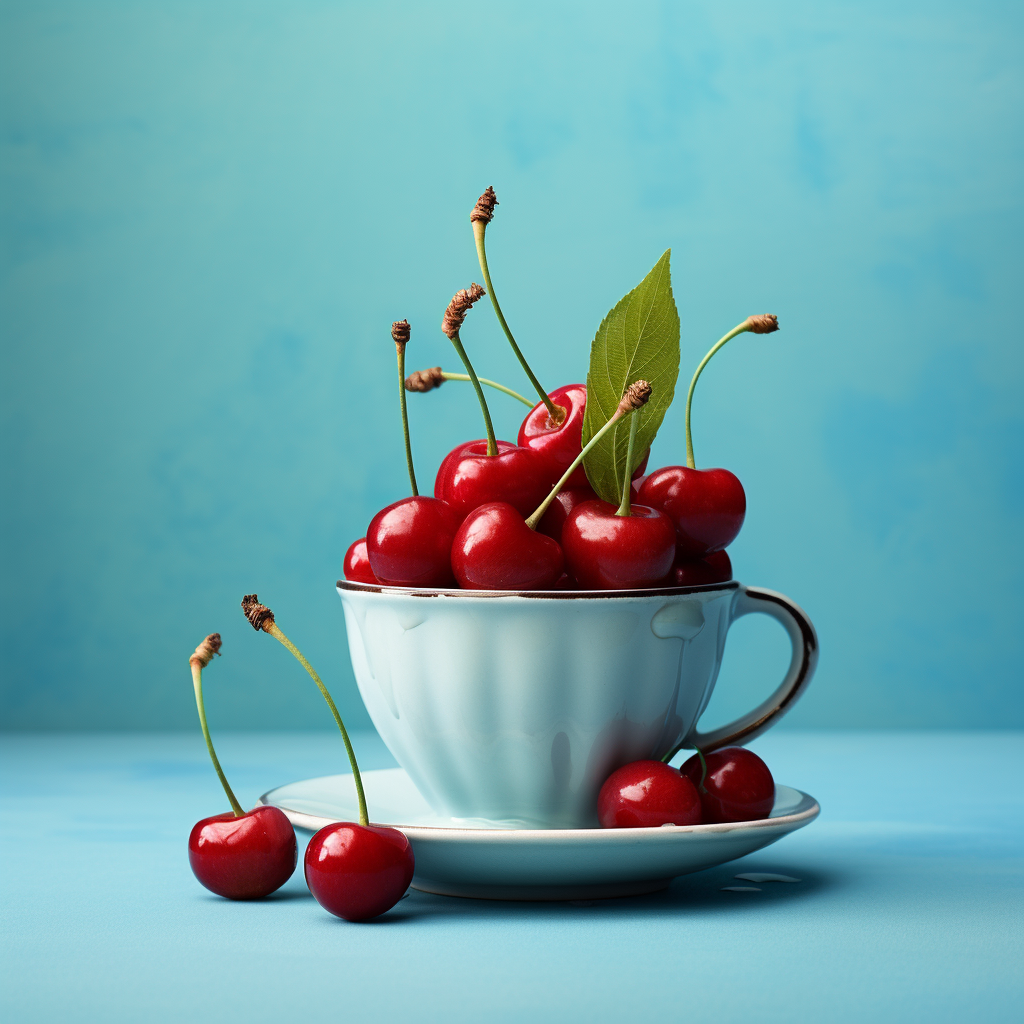 Close-up of a coffee cherry on light blue background