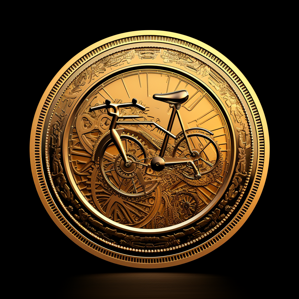 Black and gold coin bicycle logo