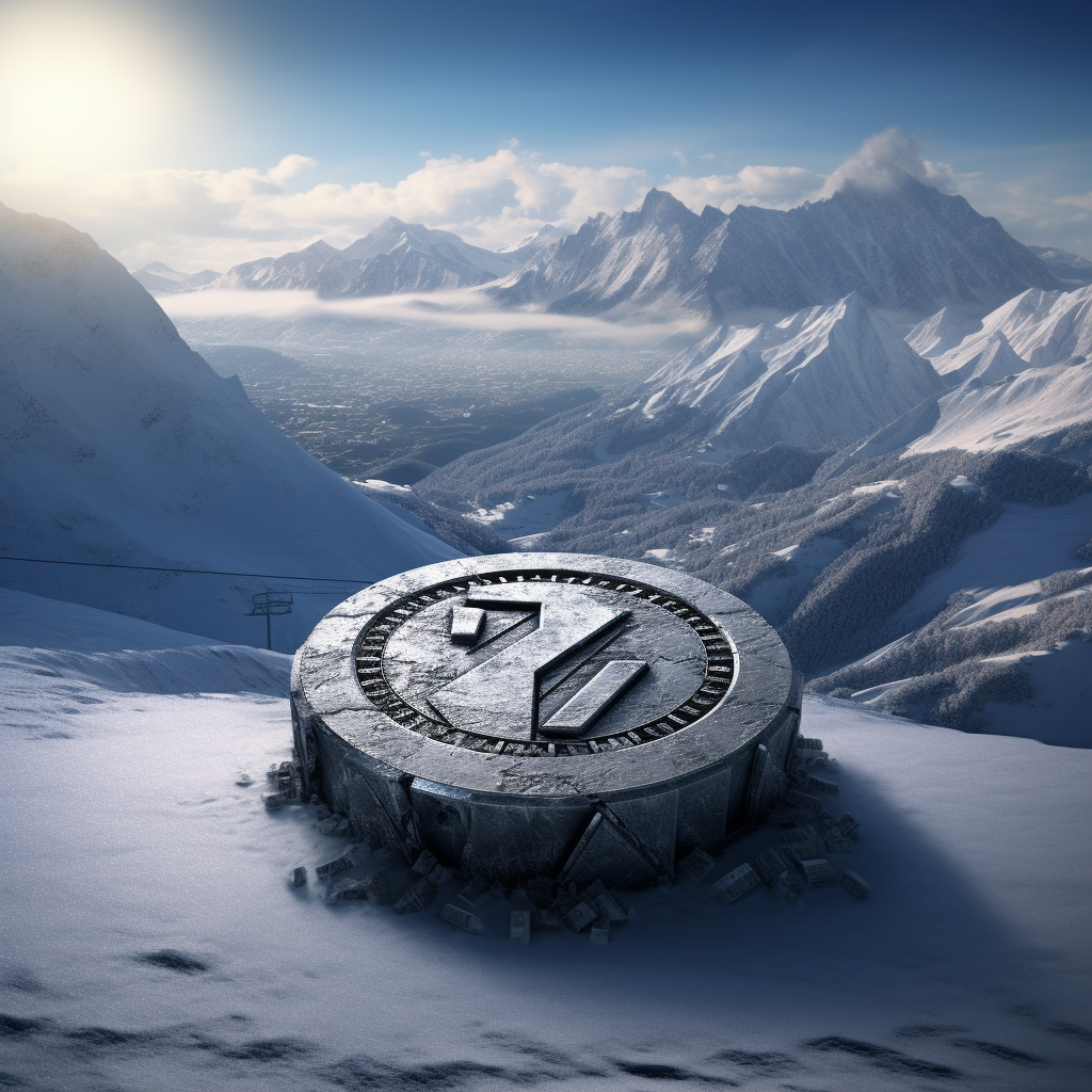 Coin with Letters on Snow Mountain