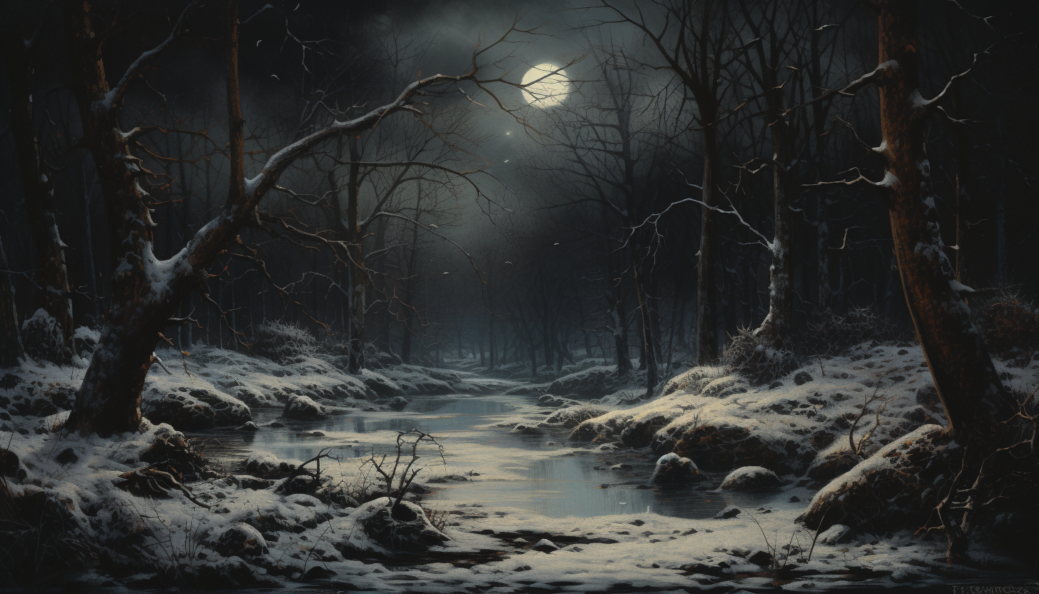 Vintage painting of a cold snowy night