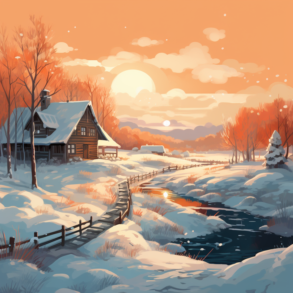 Illustration of a Warm Winter Morning Amidst Snow