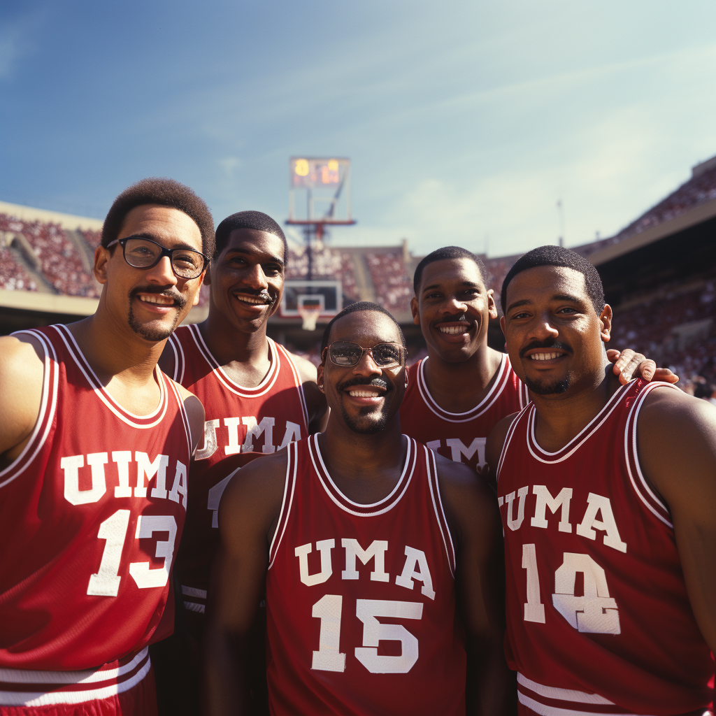 Cold winter mountains with basketball team