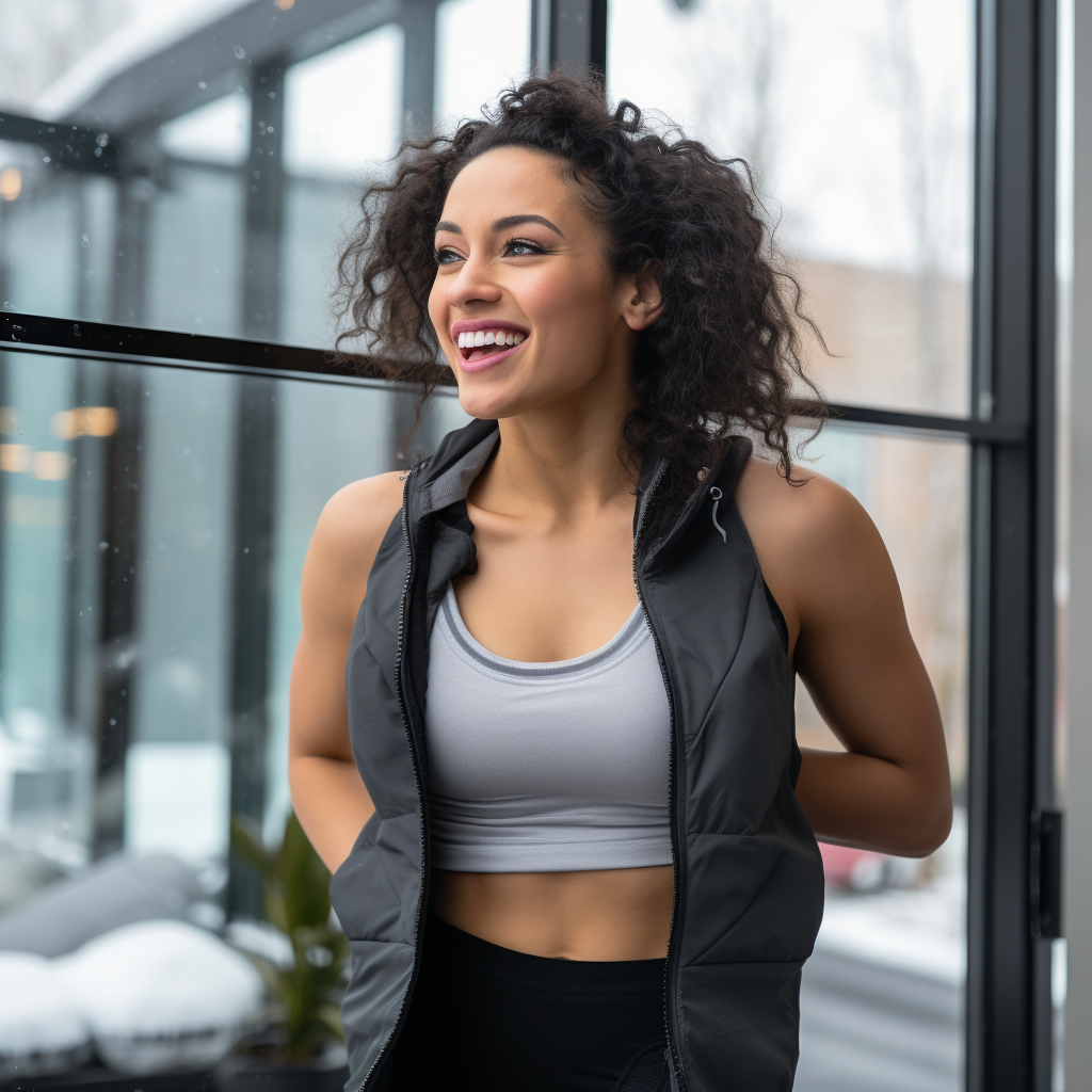 Woman Peering into Fitness Studio Lobby