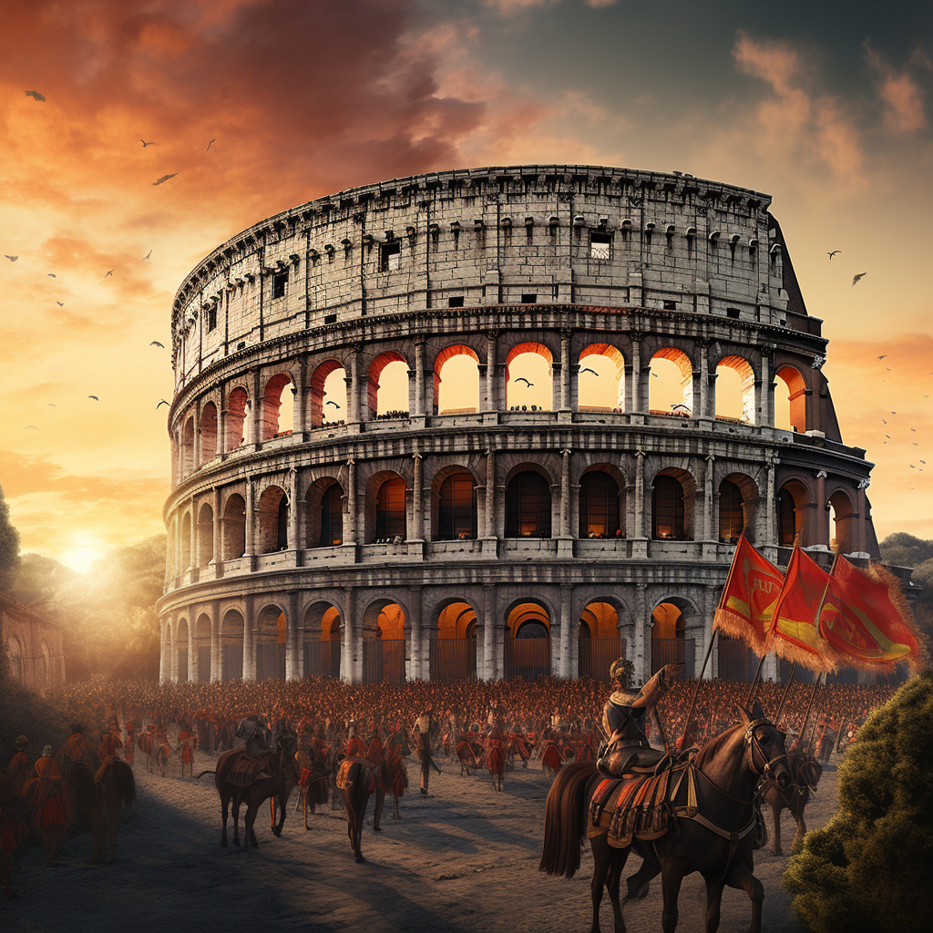 Coliseum on Italian flag backdrop