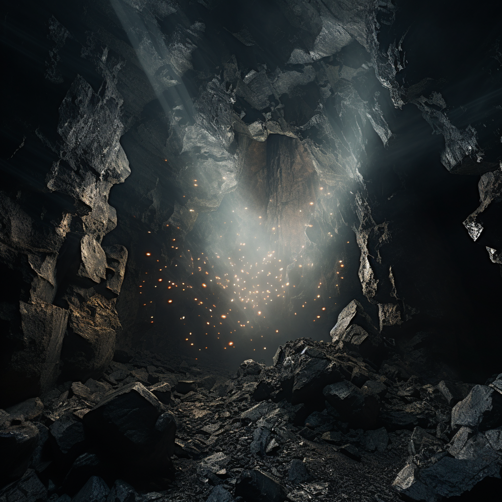 Rocks crumbling in a mysterious cave