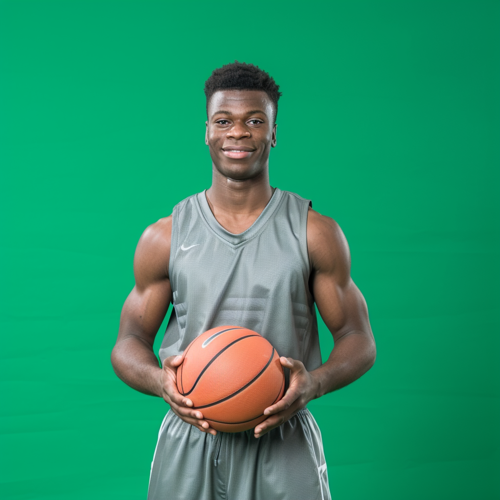 Male college basketball player on green screen