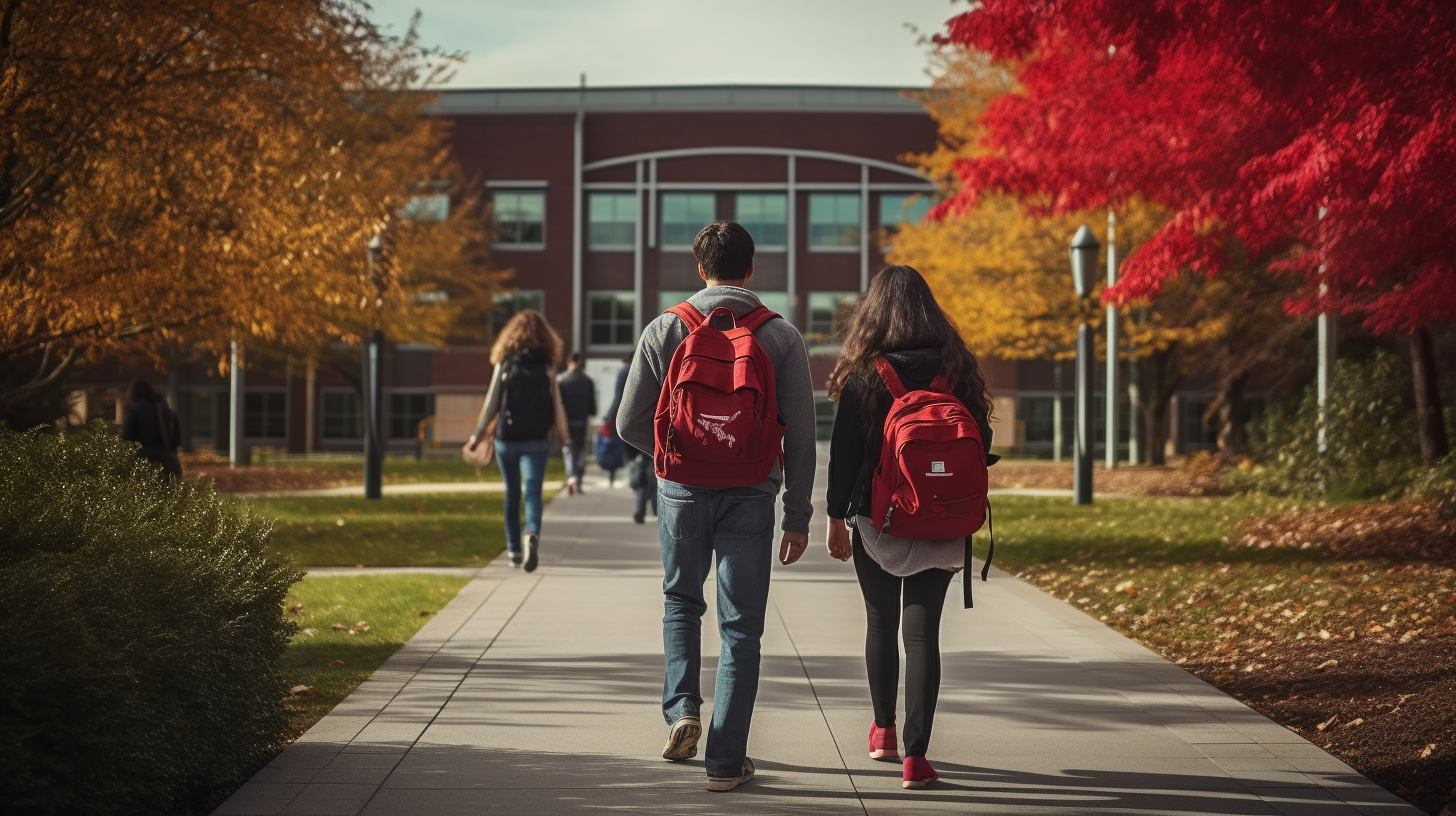 Student touring college campus with parents