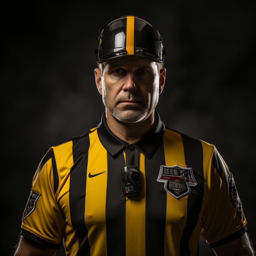 Transparent image of college football referee with flag and whistle