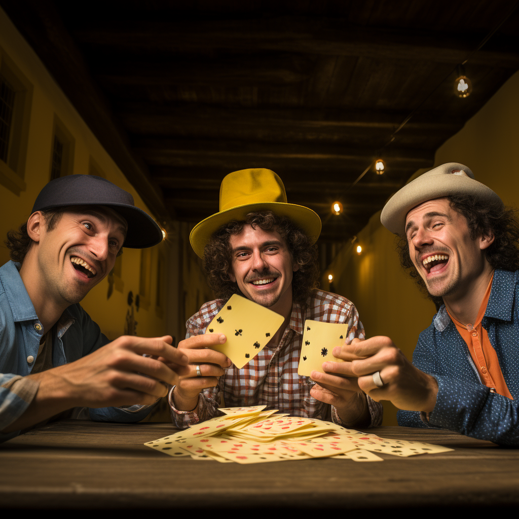 Four Friends Playing Swiss Cheese Poker