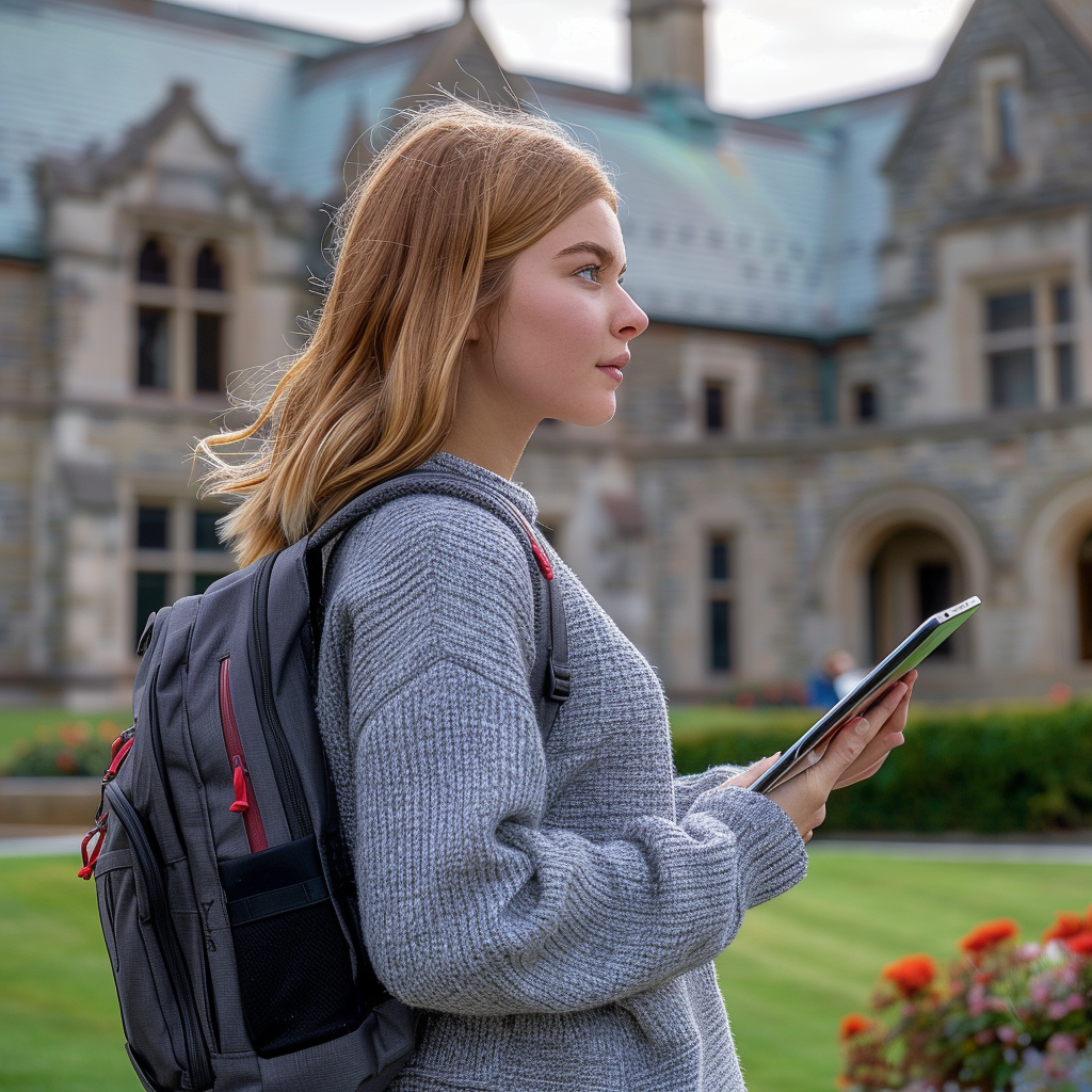 College student Jane Smith with iPad