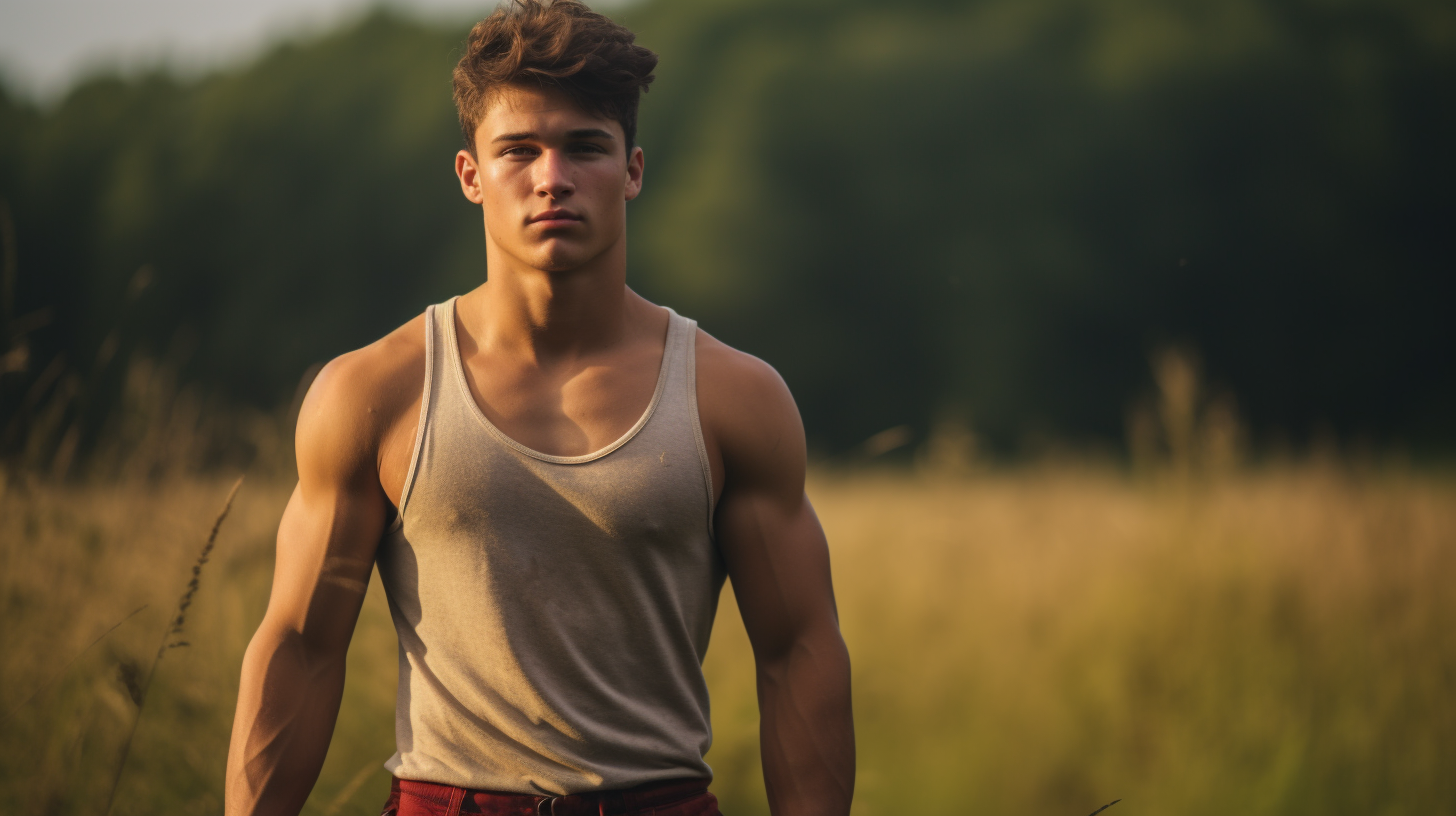 Young College Man in Tank Top Outdoors