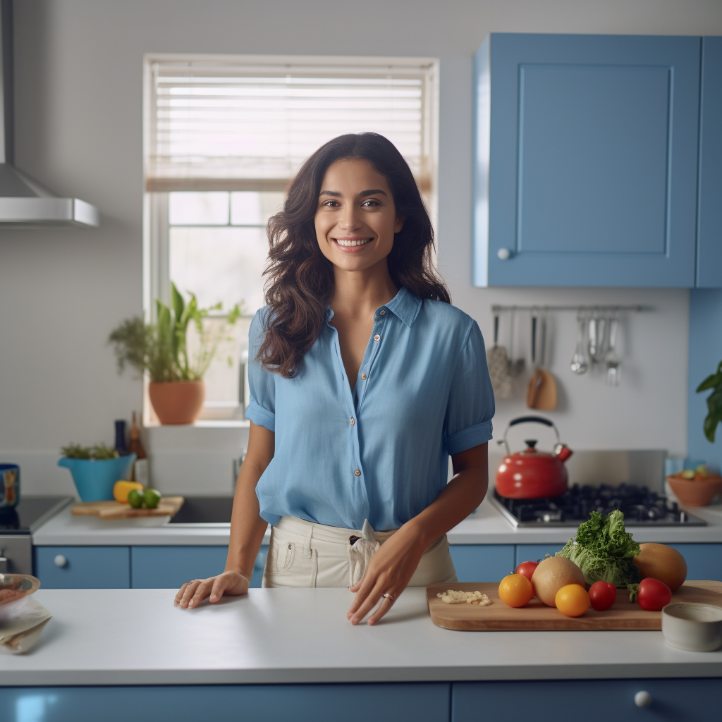 Colombian domestic worker smiling while preparing lunch