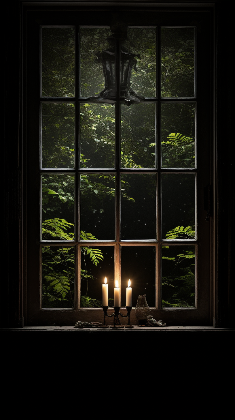 Colonial open window with black background