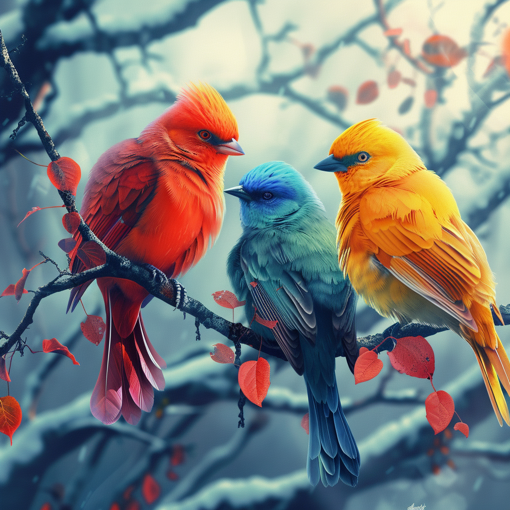 Color Birds on Tree Without Leafs